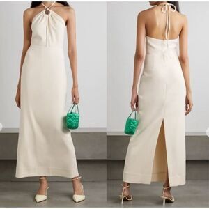 Staud Womens Abigail Open Back Keyhole Halter Maxi Dress Ecru Size 4